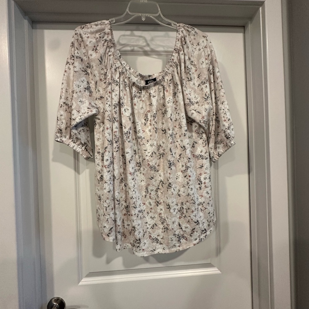 Bobeau Cream Floral Peasant Blouse | Off-the-Shoulder Top | Women’s 2X